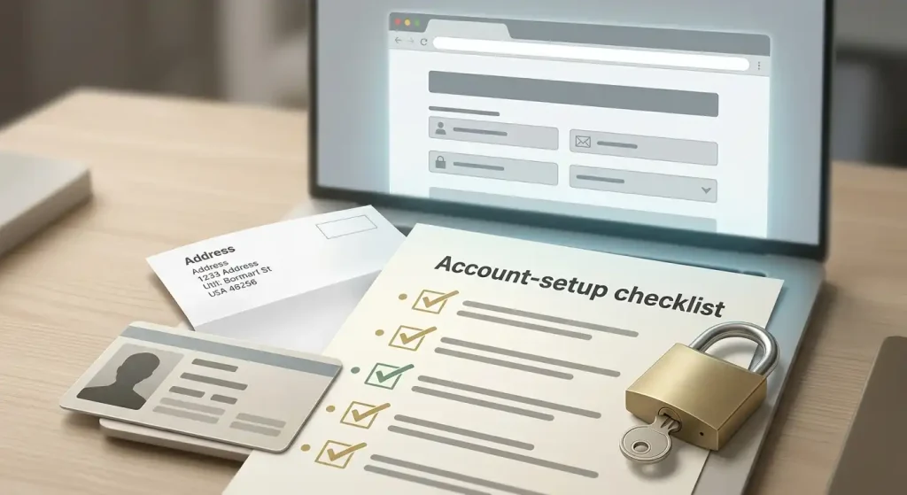 Editorial illustration of identity verification and account-security checks